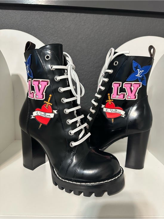 Louis Vuitton Shoes - Louis Vuitton Black Leather Lace-Up Platform Patchwork Ankle Boots